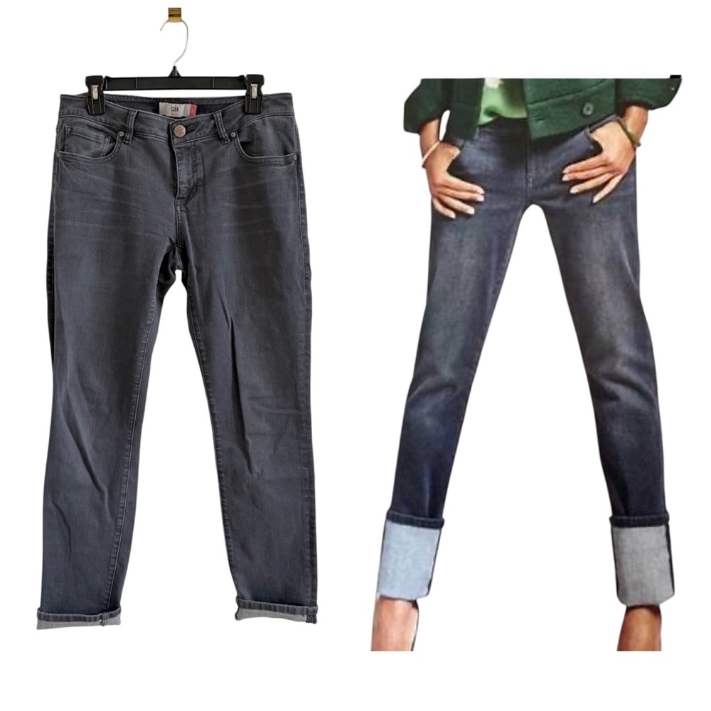 CAbi Slim Boyfriend Straight Jeans Size 6 Charcoal Grey Casual Denim Stretch